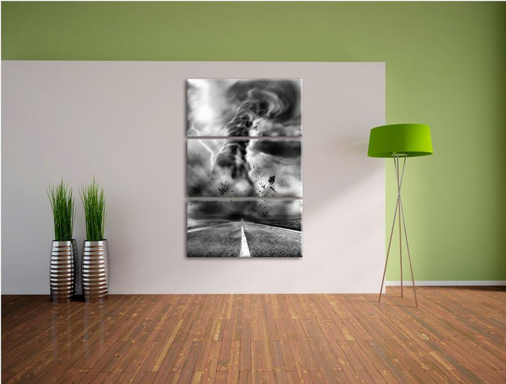 Pixxprint Wirbelsturm auf Highway als Leinwandbild/Grösse: 3 Teilig (120x80) cm/Wandbild/Kunstdruck/