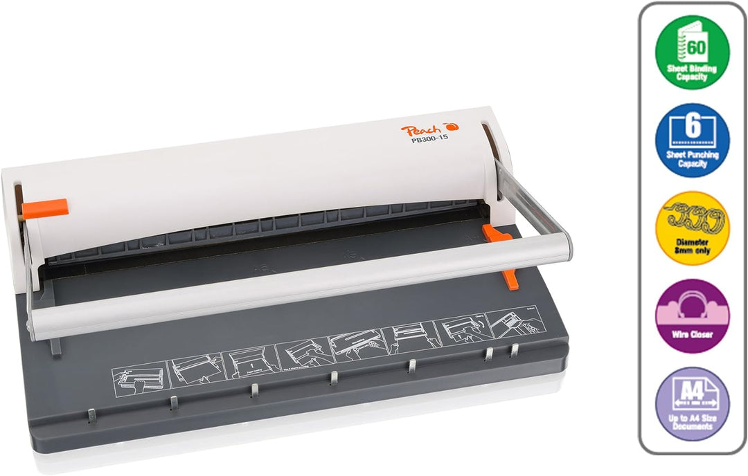 Peach Draht Bindemaschine - Personal Wire Binder DIN-A4 - bindet 60 Seiten - inkl. 5x PW079-07 Wire