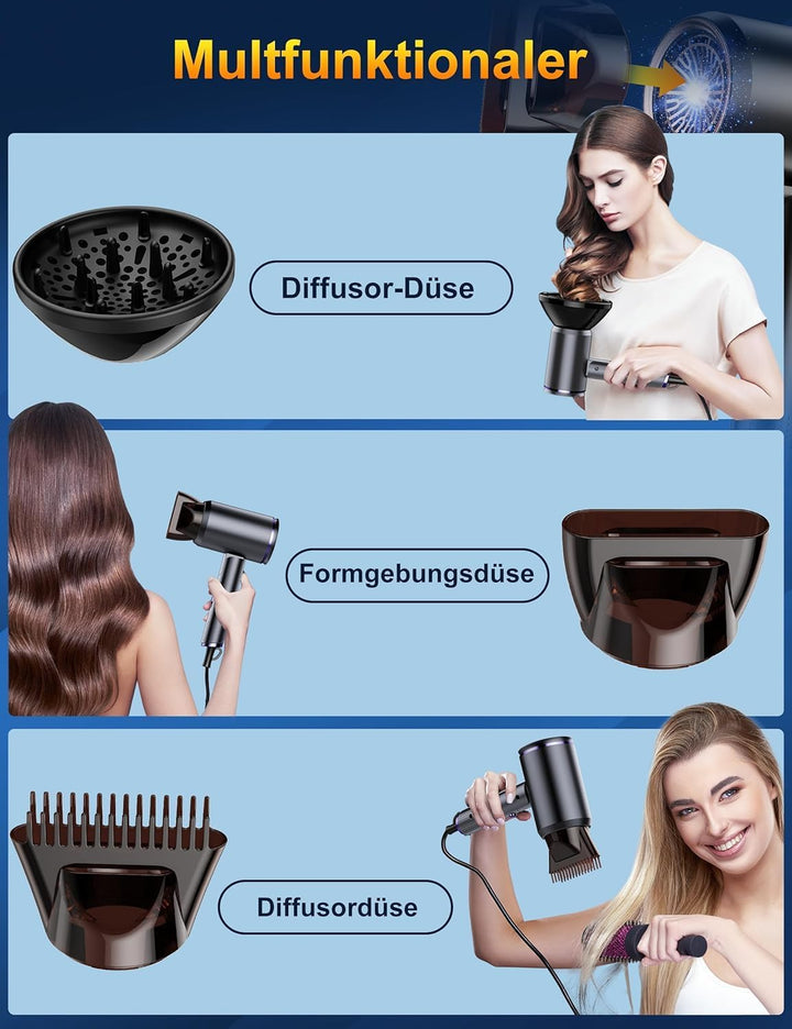 Vbrisi Föhn,Fön,2400W Klappbar Ionen Haartrockner, Schnelltrocknen Hair Dryer, Profi Reisefön mit He