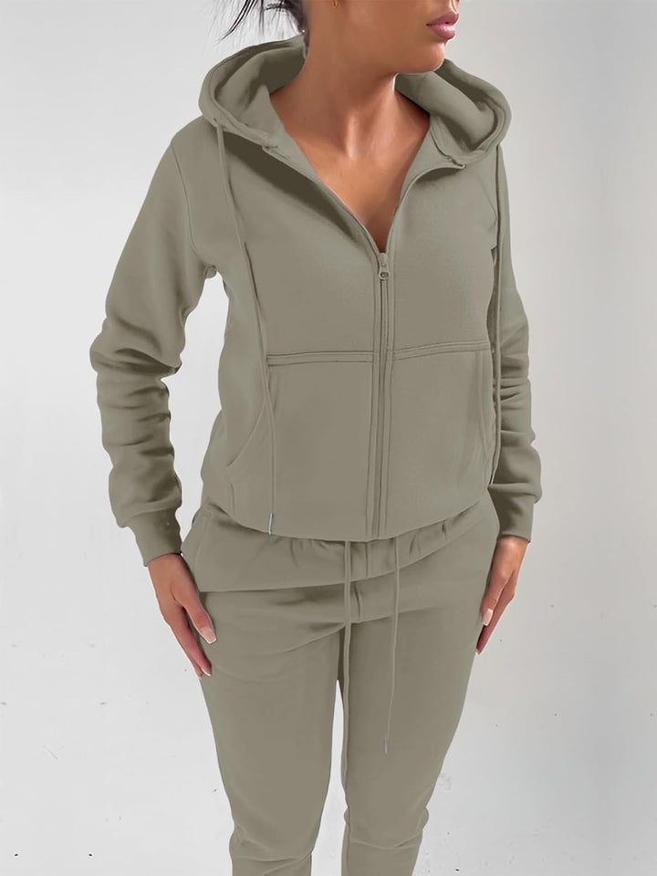 REORIA Damen Trainingsanzüge Warm Baumwolle Hausanzug Dicker Jogginganzug Set Langarmes Activewear W