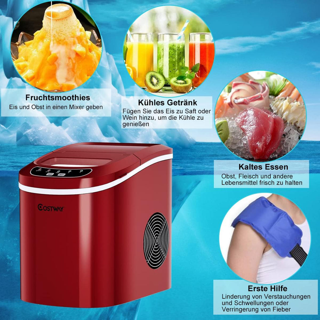 COSTWAY Eiswürfelmaschine 12KG/24H, Ice Maker 9 Eiswürfel in 6-13min, Eismaschine 2,2L Wassertank, E