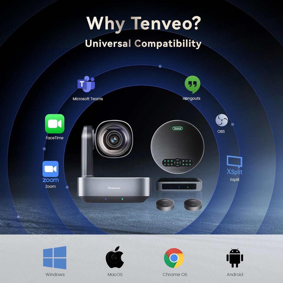 Tenveo 4K PTZ-Konferenzkamera mit Bluetooth-Freisprecheinrichtung 2 Erweiterungsmikrofone 12-facher
