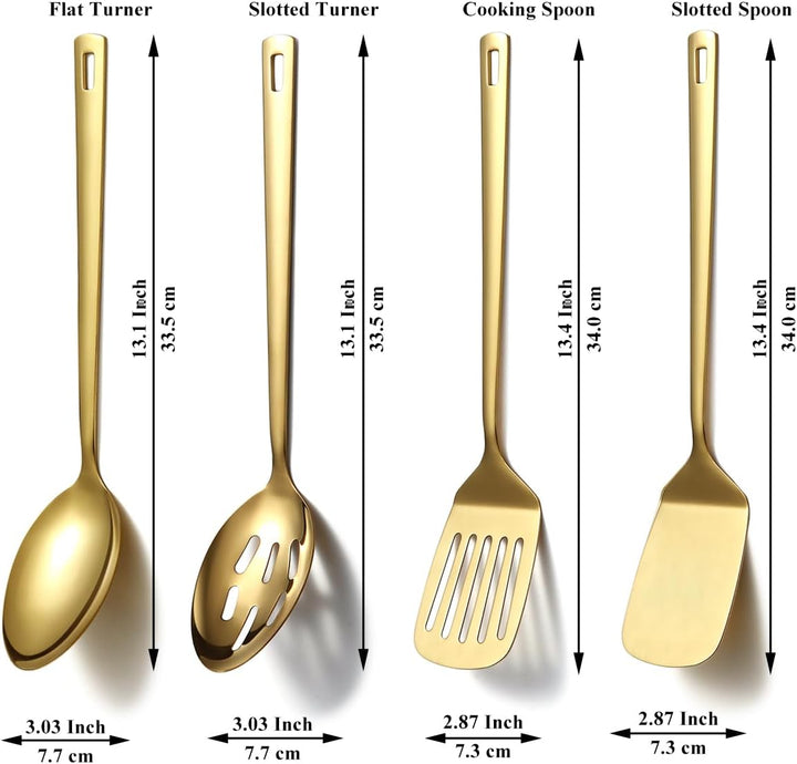 HOMQUEN Gold Küchenutensilien Set 4pcs, Titan Gold Beschichtung Edelstahl Kochutensilien Set, Küchen