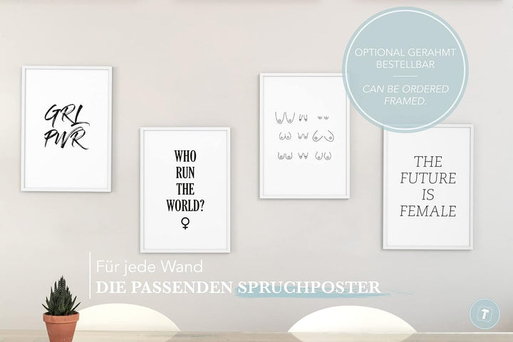 Papierschmiede® Premium Spruchposter Set 4er DIN A1, Motiv: Girl Power, Typografie Bilder Wohnzimmer