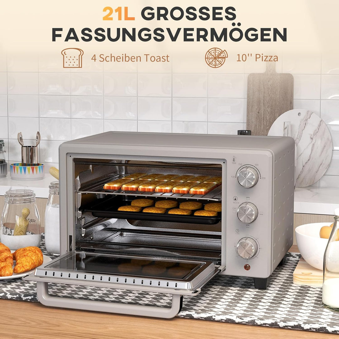 HOMCOM Minibackofen 21L mit 1 Drahtgestell und 1 Backblech 3 Kochmodi 100 °C-230 °C einstellbare Tem