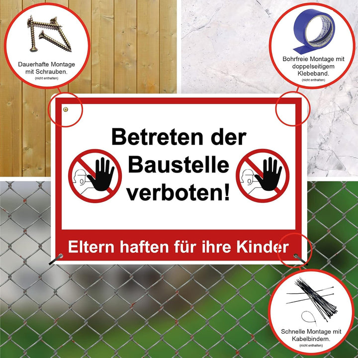 5 Stück XXL Betreten der Baustelle verboten Schild 40 x 30 cm Eltern haften für ihre Kinder ! aus st