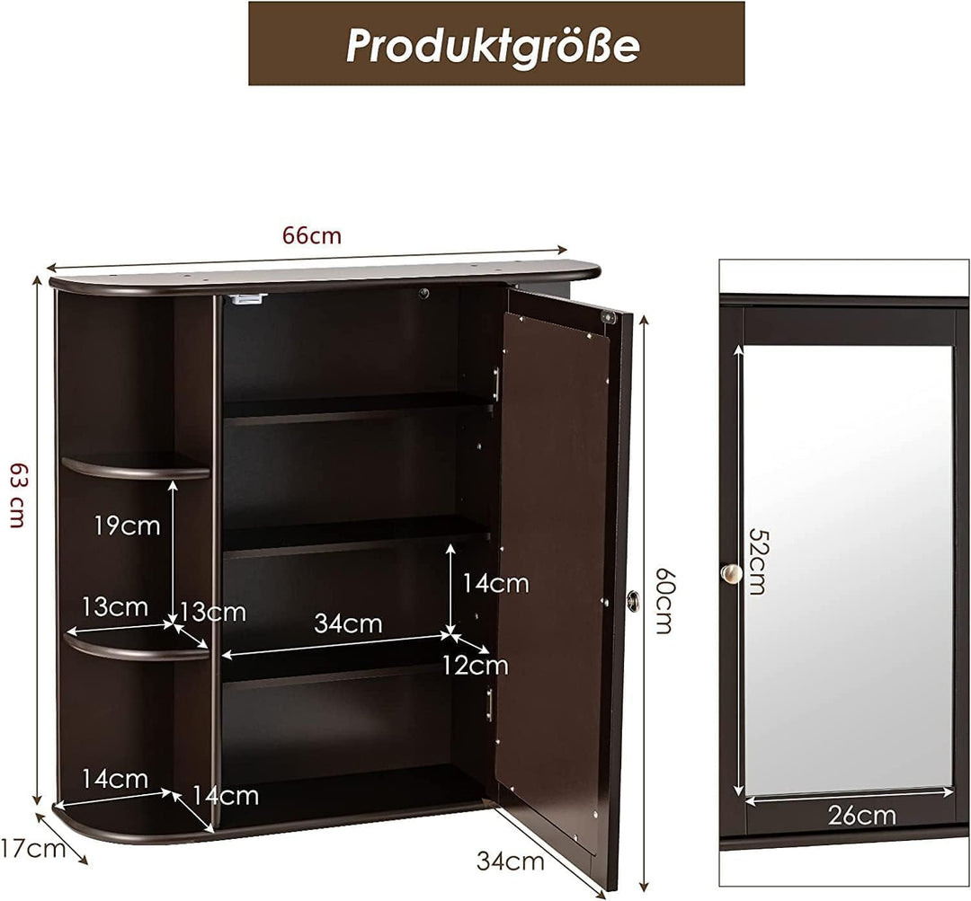 COSTWAY Spiegelschrank Bad, 4 Fächer & 6 offene Ablagen, Badezimmerschrank mit Spiegel, Badschrank h