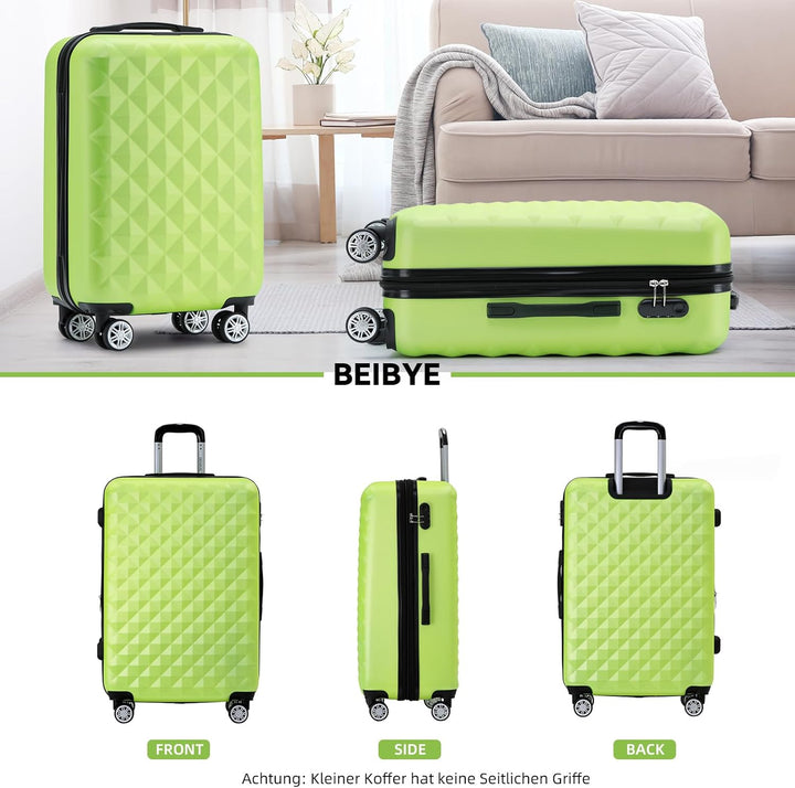BEIBYE Zwillingsrollen 2066 Hartschale Trolley Koffer Reisekoffer Gepäck M-L-XL-Set (Grün, XL) Grün