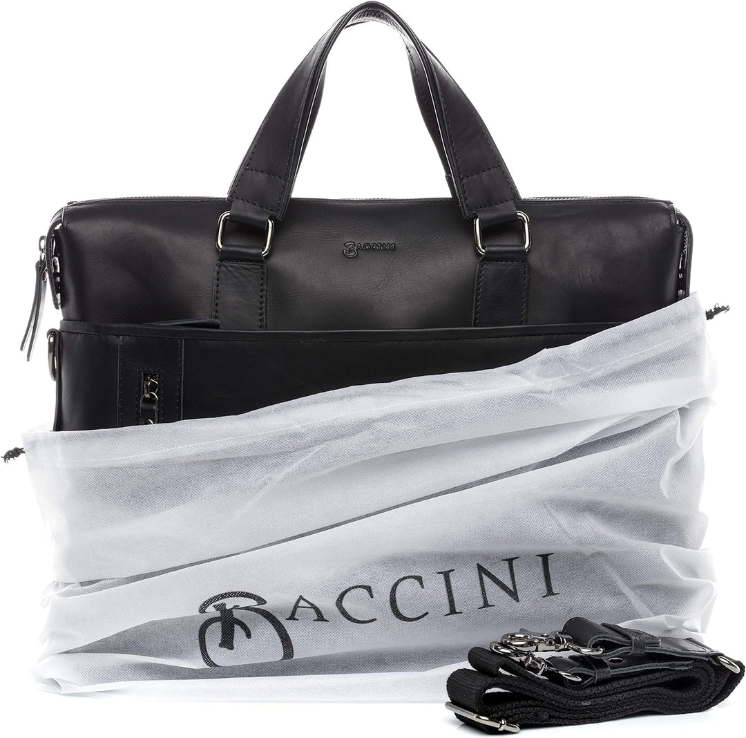 BACCINI Laptoptasche 15 Zoll echt Leder LEANDRO abnehmbarer Schultergurt mit Laptop-Hülle Schwarz, S