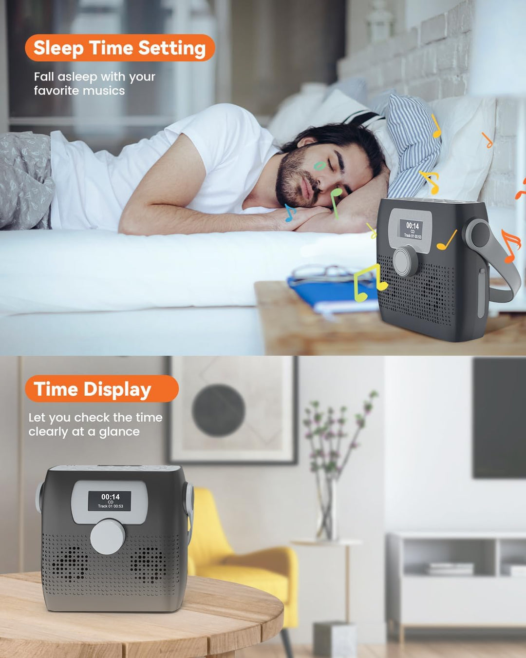 NEU 2024 Tragbarer CD Player mit Radio FM, MONODEAL Bluetooth Boombox CD Player mit Lautsprecher, Wi