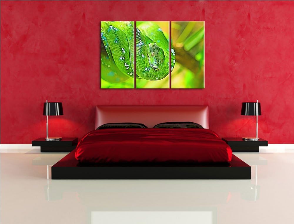 Grüne giftige Baumschlange Spezial 3-Teiler Leinwandbild 120x80 Bild auf Leinwand, XXL riesige Bilde