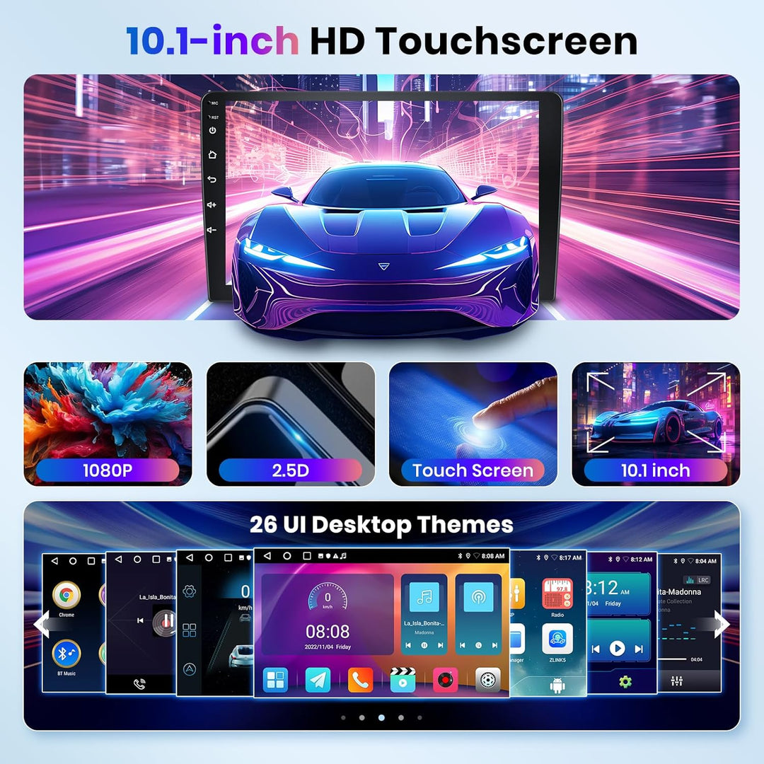 Hodozzy Doppel Din 1080P 10 Zoll Android Autoradio mit MirrorLink für Android/IOS,Autoradio 2 DIN MI