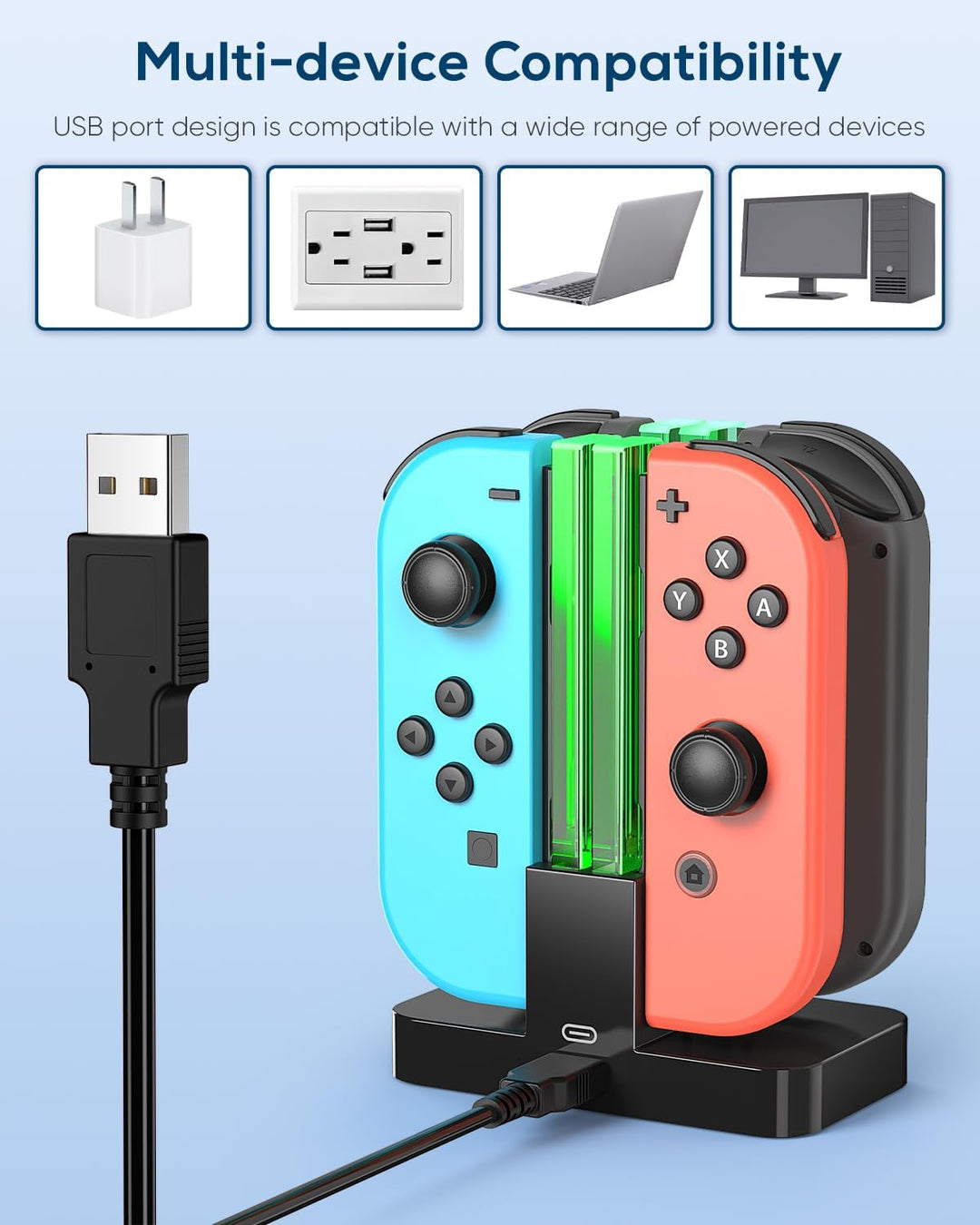FYOUNG Switch Controller Ladestation Kompatibel mit Nintendo Switch/Switch OLED Modell Joy Con, Quad
