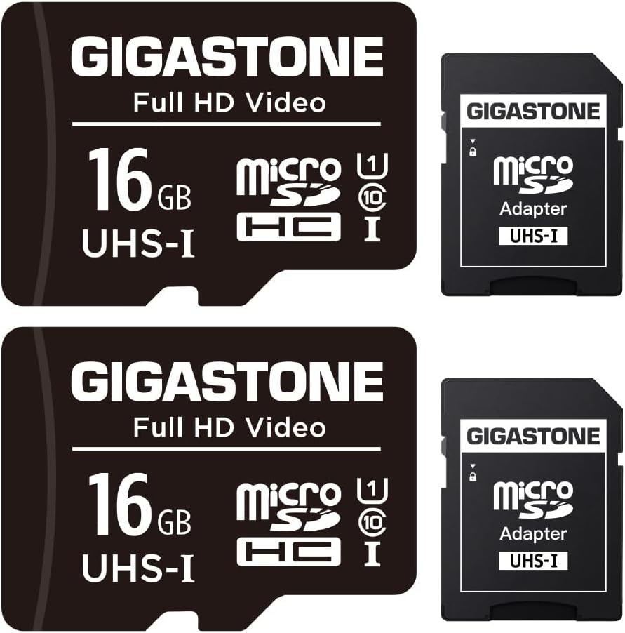 GIGASTONE 16GB MicroSDHC Speicherkarte 2er-Pack + SD Adapter, für Action-Kamera, GoPro, Drohne und T