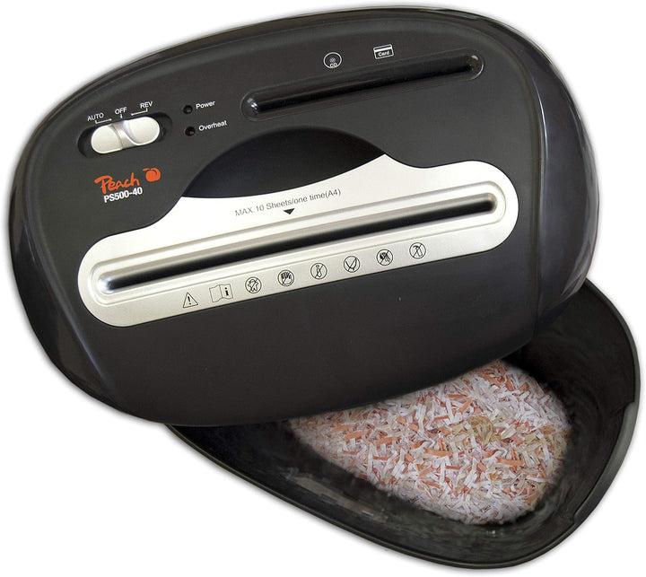 Peach Partikelschnitt Aktenvernichter inkl. 12x Öl Papier - 10 Blatt - 21 Liter - 5 x 16 mm Partikel