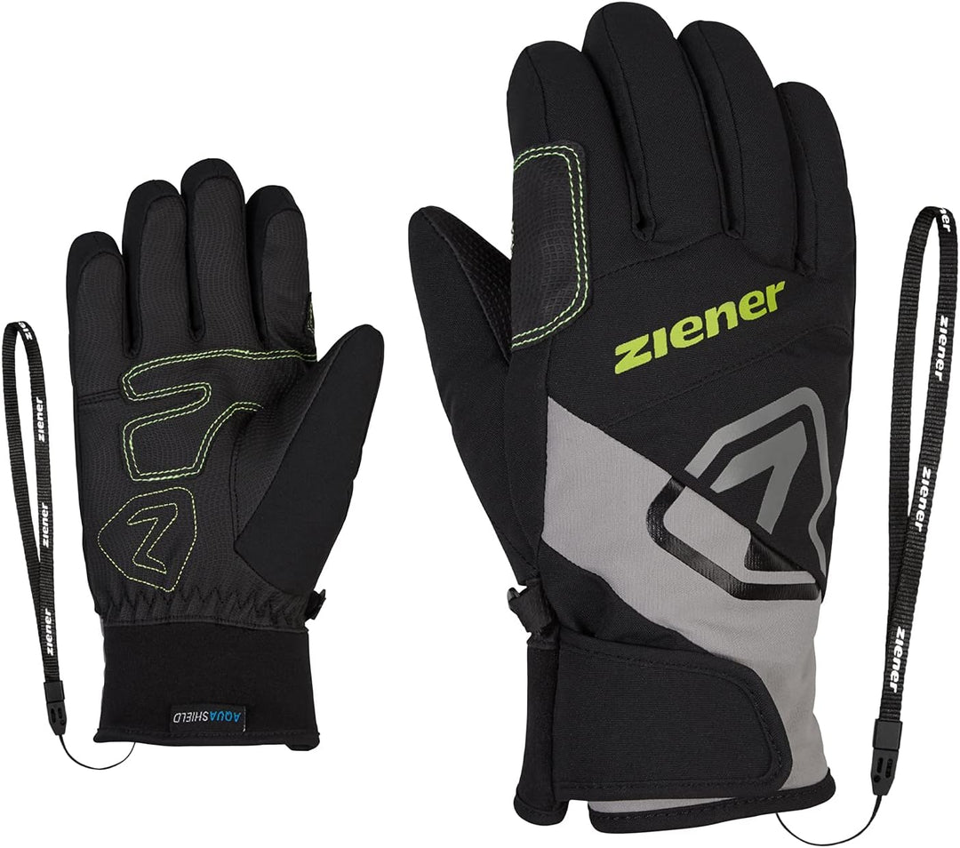 Ziener Jungen Lauri Ski-Handschuhe/Wintersport | wasserdicht, atmungsaktiv, warm 3 stone grey.lime,