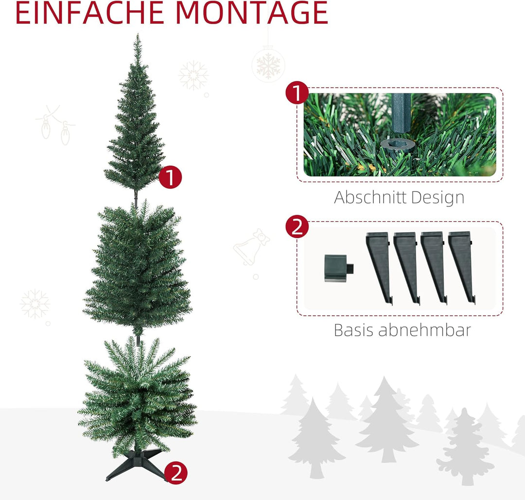 HOMCOM Künstlicher Weihnachtsbaum 1,8 m, Schmaler Christbaum mit Ständer, 390 Äste, Zerlegbar, Weihn