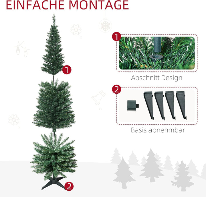 HOMCOM Künstlicher Weihnachtsbaum 1,8 m, Schmaler Christbaum mit Ständer, 390 Äste, Zerlegbar, Weihn