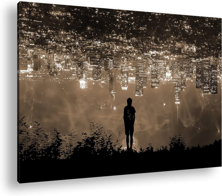 deyoli Neon Stadt bei Nacht Format: 80x60 Effekt: Sepia als Leinwandbild, Motiv fertig gerahmt auf E