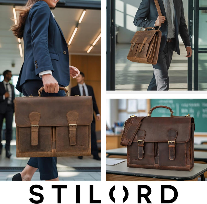 STILORD 'Ludger' Leder Laptop Tasche 15,6 Zoll für Damen und Herren Ordnertasche Echtleder Businesst