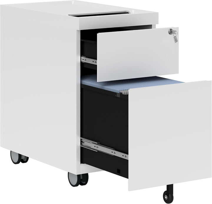 HOMCOM Rollcontainer mit 2 Schubladen, Aktenschrank mit Schloss, Oben Umschlag, Büroschrank für A4 L