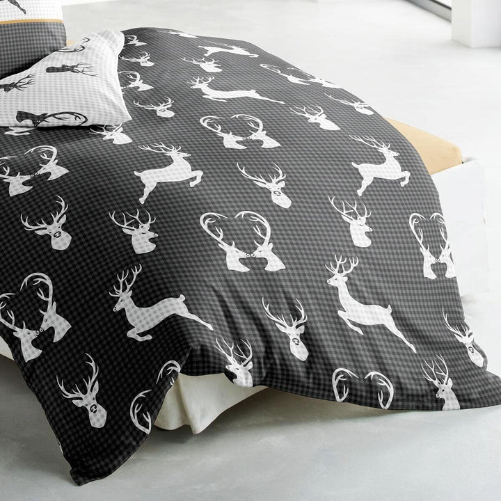 Traumschlaf Biber Bettwäsche Hirsche Grafit 1 Bettbezug 155 x 220 cm + 1 Kissenbezug 80 x 80 cm, 1 B