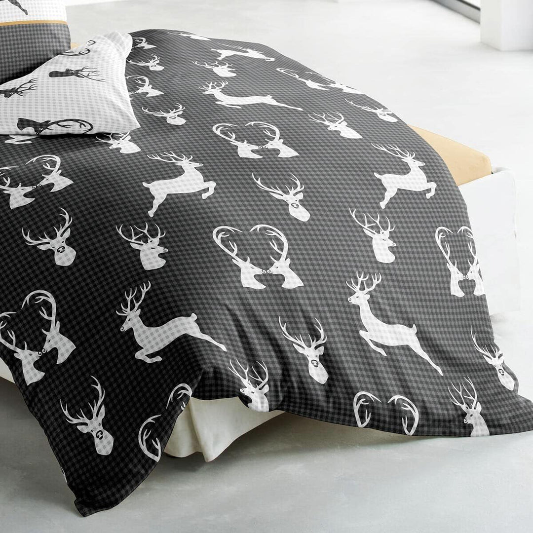 Traumschlaf Biber Bettwäsche Hirsche Grafit 1 Bettbezug 135 x 200 cm + 1 Kissenbezug 80 x 80 cm, 1 B