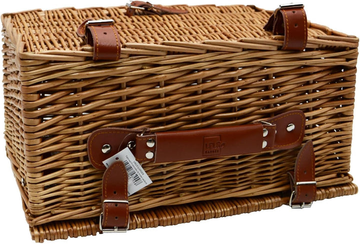 UNUS Fahrradkorb/Picknickkorb aus Weide rechteckig für 2 Personen inklusive Porzellan und Besteck