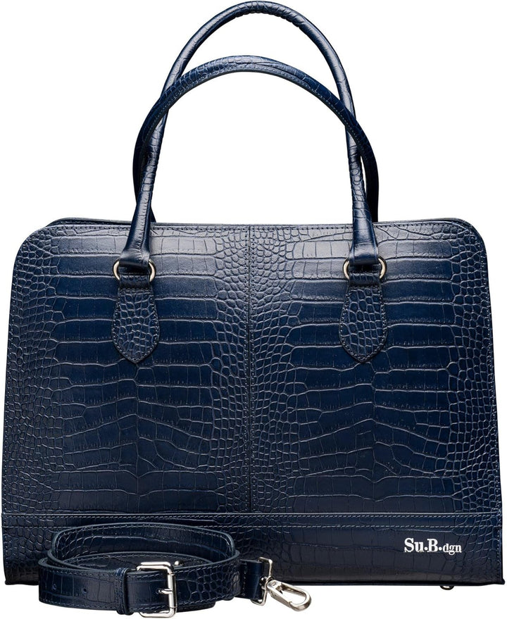 Su.B Laptoptasche 13 Zoll und 14 Zoll für Damen, Umhängetasche aus Kroko-Print Leder mit Schulterrie