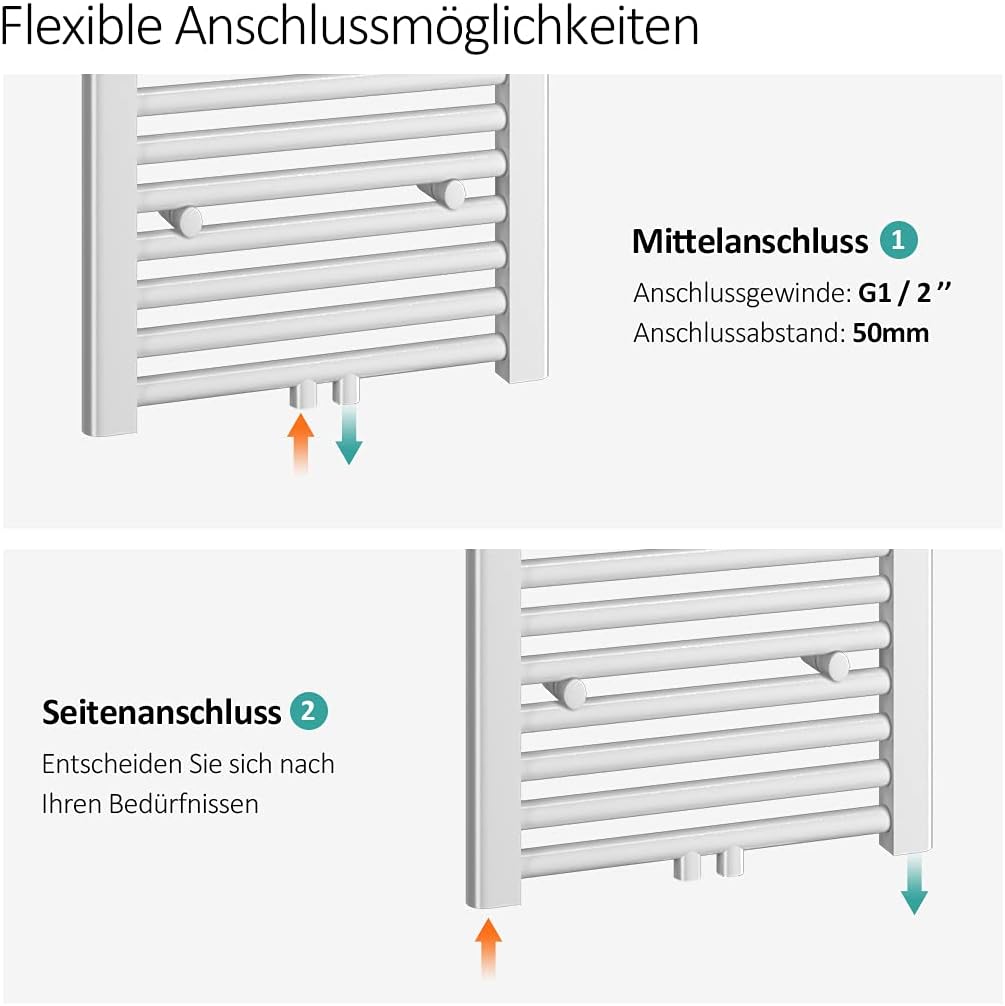 EMKE Handtuchtrockner Badheizkörper Heizkörper Gerade Weiss Bad-Heizkörper Mittelanschluss oder Seit