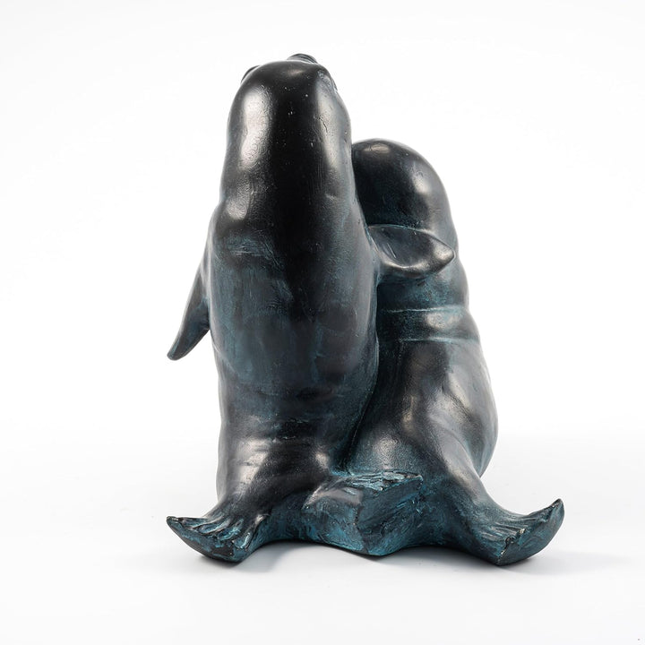 Wasserspeier Figur Seehundpaar aus Kunststein - (L x B x H): ca. 260 x 160 x 220 mm - Schlauchanschl