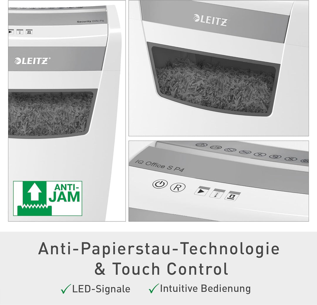 Leitz IQ Office S Aktenvernichter, 14-12 Blatt Kapazität (70-80 g/m²), Partikelschnitt, Sicherheitss