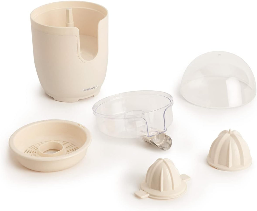 CREATE Elektrische Zitruspresse, weiss, 90 W, inklusive zwei Kegeln, Antitropfsystem und einem Tank