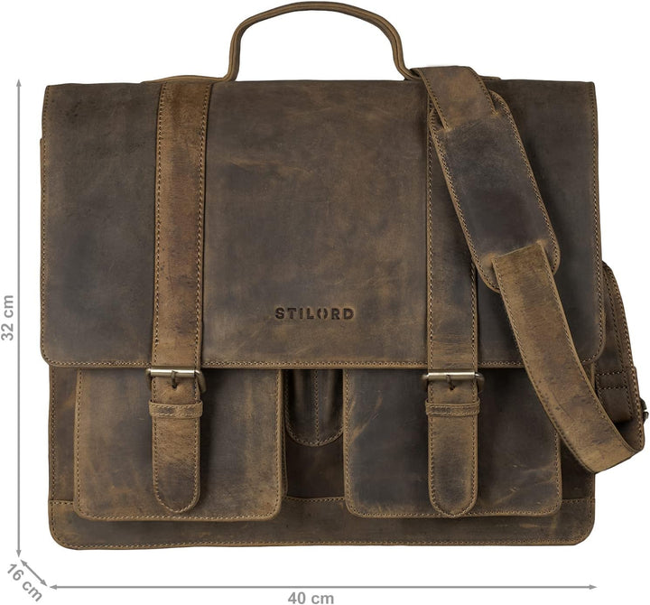 STILORD 'Marius' Klassische Lehrertasche Leder Schultasche XL gross Aktentasche zum Umhängen Busines