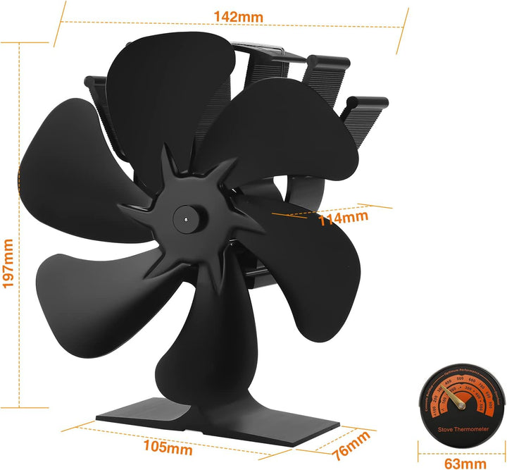 Randaco Kaminventilator 6 Blättern Ofenventilator hitzebetrieben Umweltfreundlich Friendly Kamin Ven