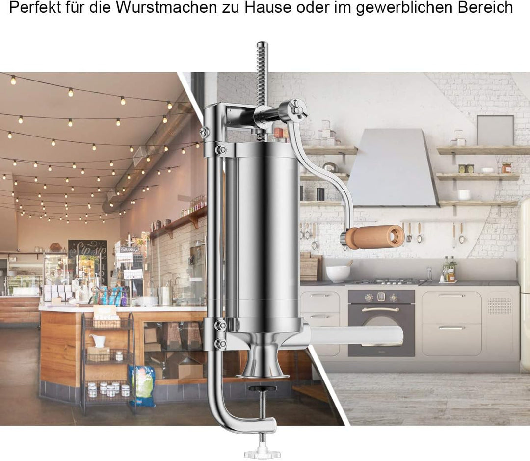 COSTWAY 3L Wurstfüller manuell, Wurstmaschine aus Edelstahl, Wurstfüllmaschine silber, Wurstpresse m