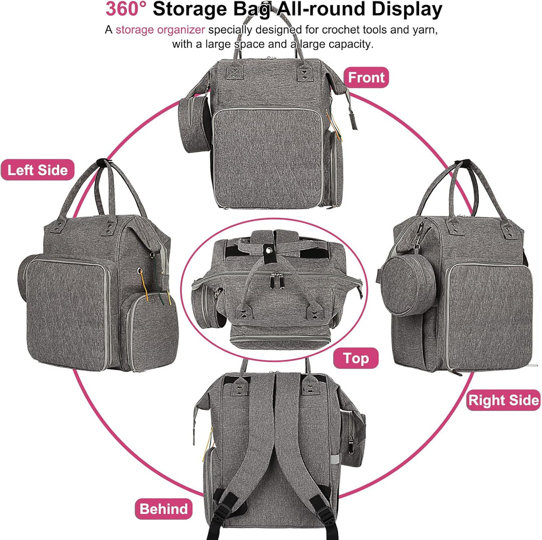 Coopay Multifunktion Stricktasche Rucksack, Reise Häkeltasche mit 6 Garnösen, Grosse Garnaufbewahrun