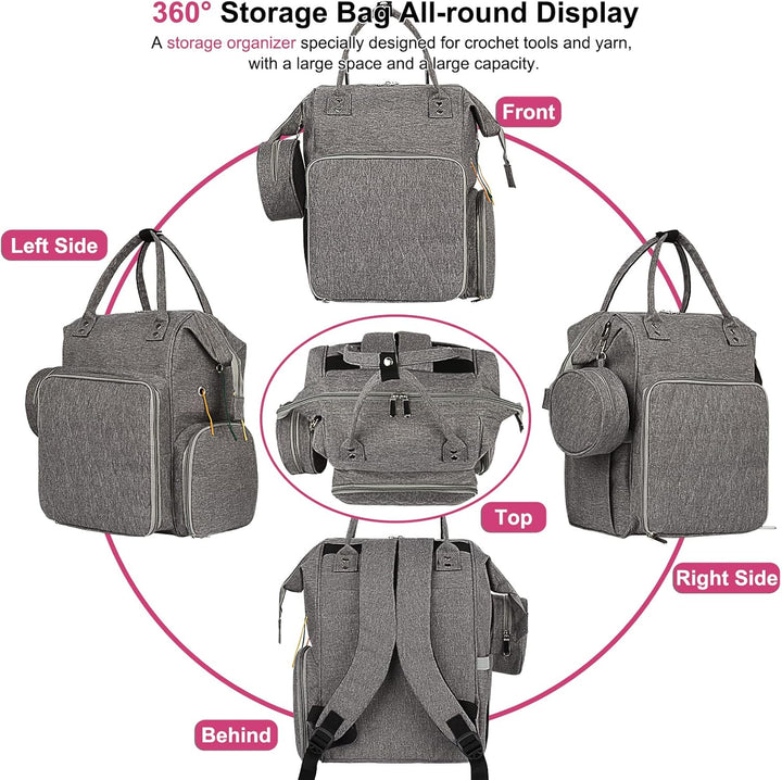 Coopay Multifunktion Stricktasche Rucksack, Reise Häkeltasche mit 6 Garnösen, Grosse Garnaufbewahrun