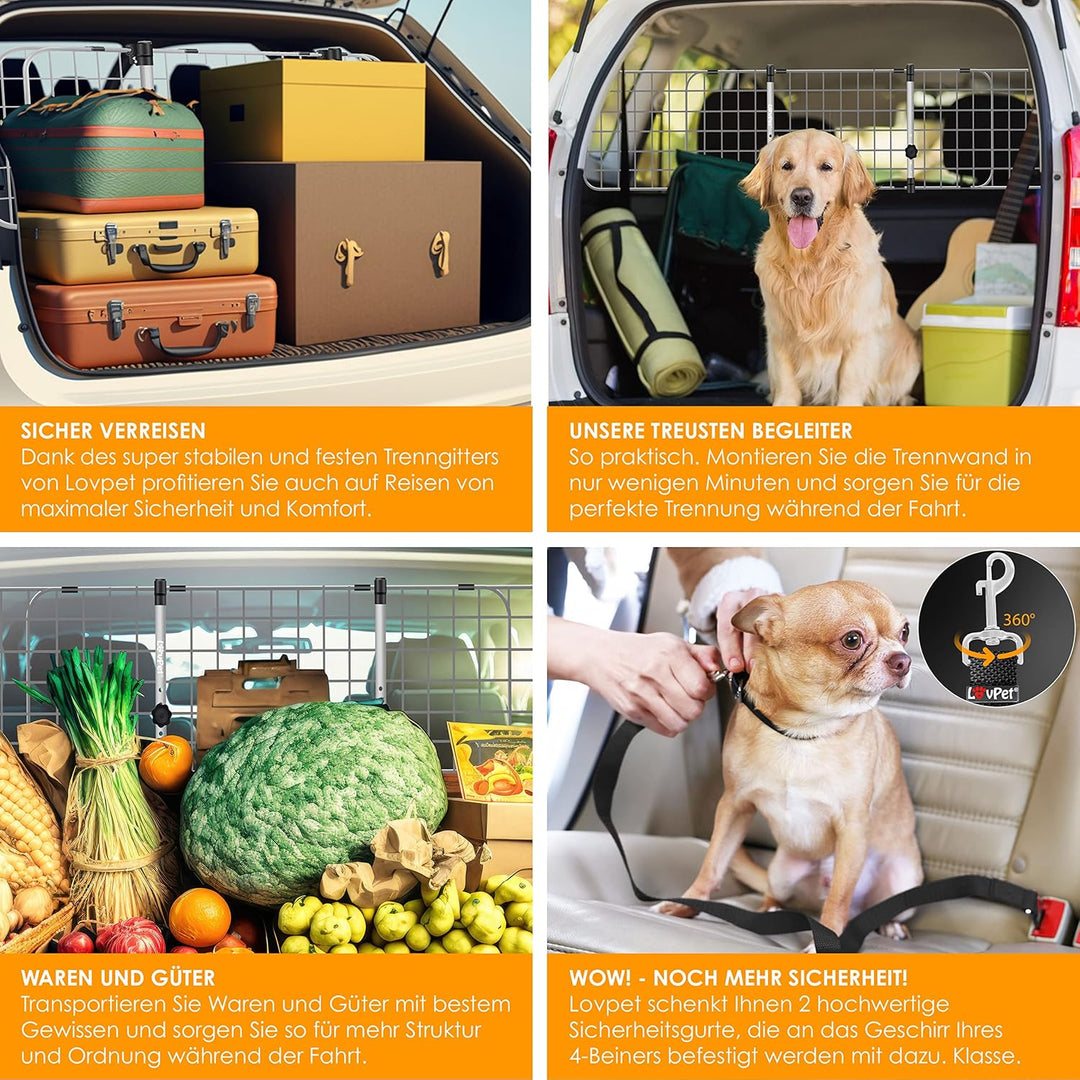 Lovpet® Hundegitter Auto, Autoschutzgitter Trenngitter Universal, verstellbare Breite, Kopfstütze Ko