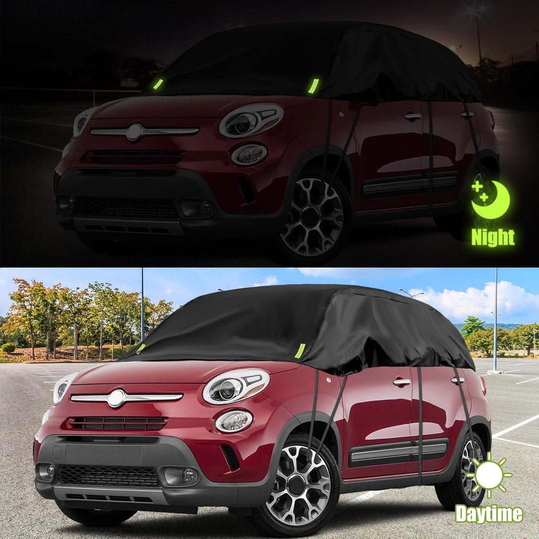 Schwarzes Halbgarage für 2007-2023 F-iat 500, Massgeschneidertes Autogarage Softtop Halbabdeckung vo