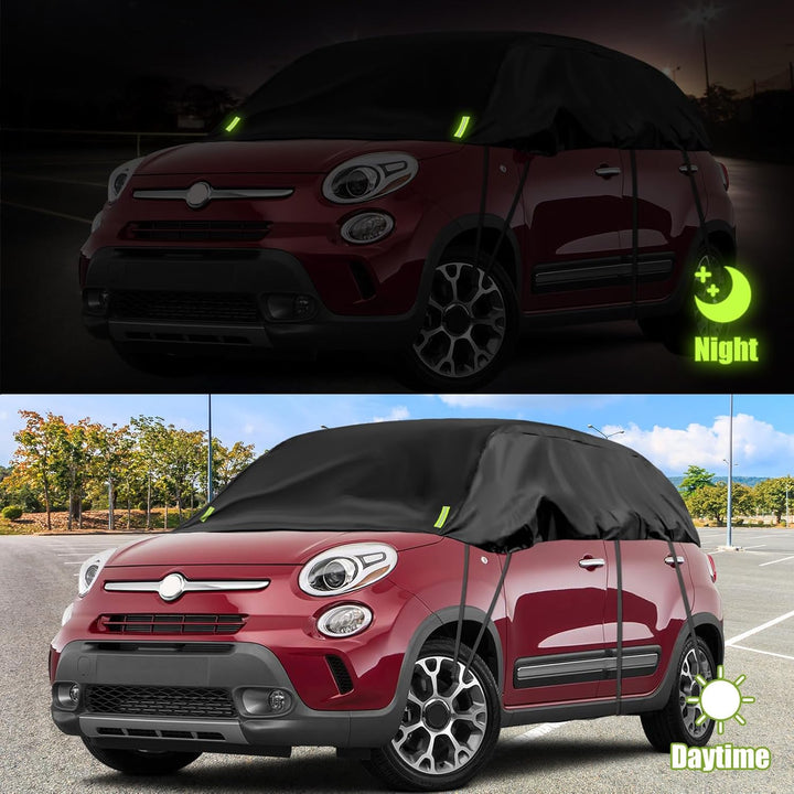 Schwarzes Halbgarage für 2007-2023 F-iat 500, Massgeschneidertes Autogarage Softtop Halbabdeckung vo