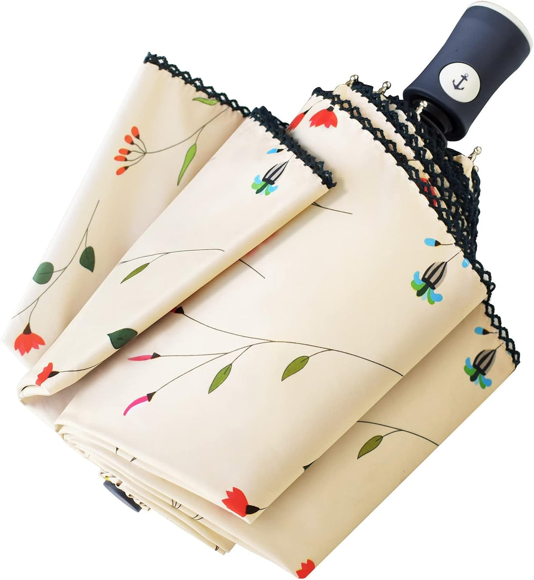 CUBY Regenschirm, Sonnenschirm, Freien Uv-Schutz Damen Automatik Faltschirm Winddicht Regenfest, Min