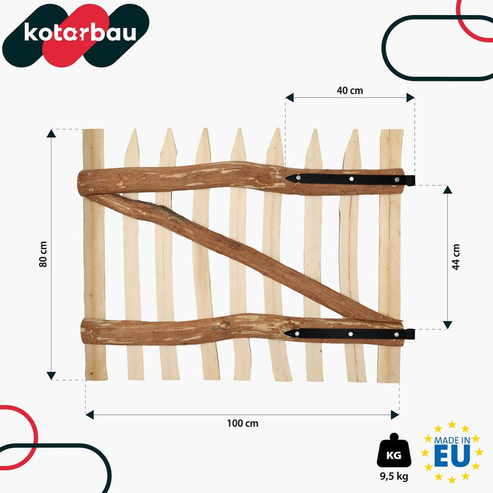 KOTARBAU® Gartentor aus Haselnusslatten für Staketenzaun 80 x 100 cm Zauntor für Staketenzaun Kastan