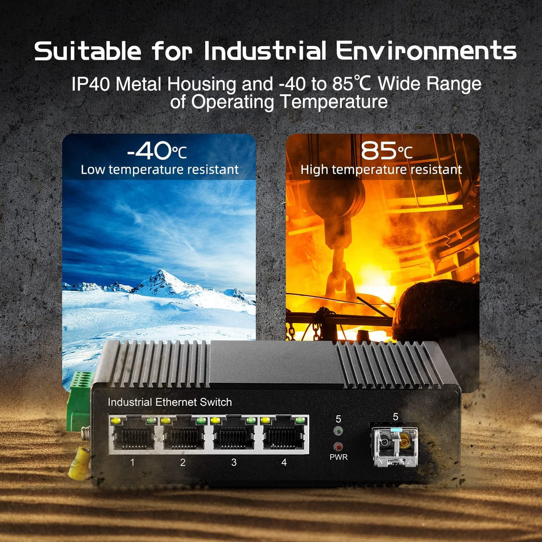 Binardat 5 Port Gigabit PoE Din Rail Industrial Ethernet Switch, 4 PoE IEEE802.3af/at, 1 SFP Port mi