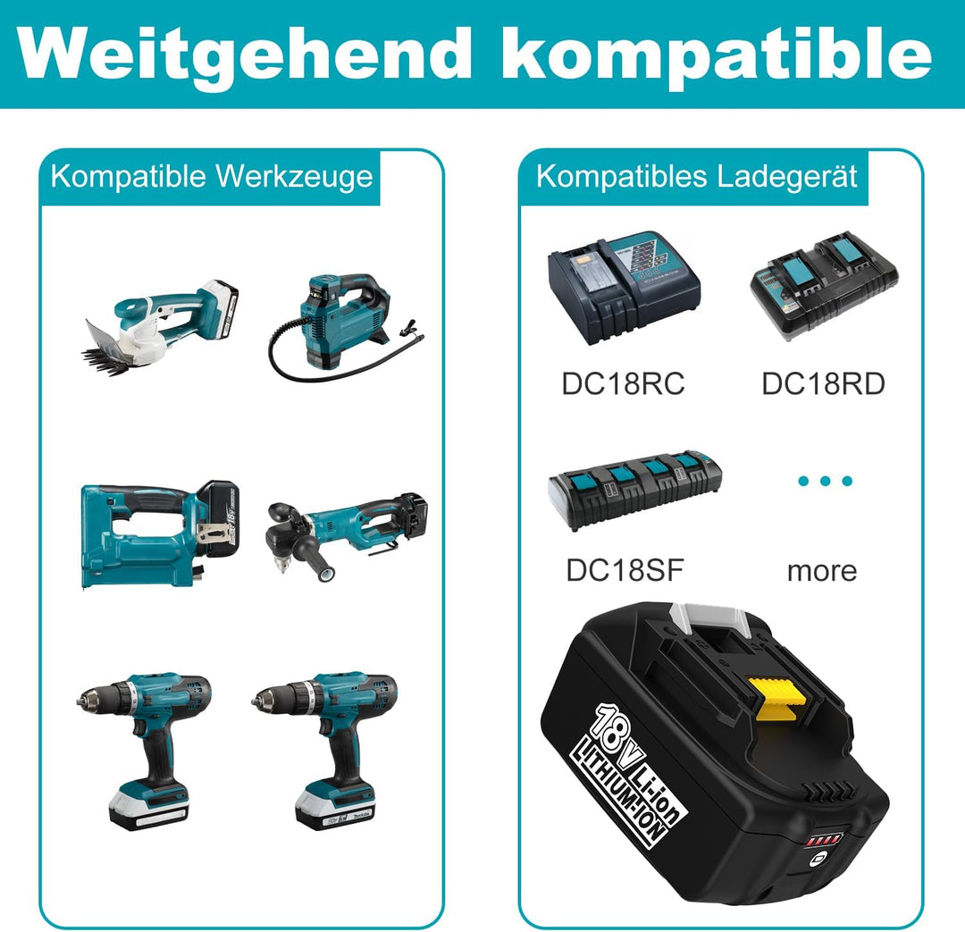 Energup 18V 5.5Ah Ersatzakku für Makita Akku 18V mit Ladegerät DC18RC Kompatibel mit Makita Ladegerä
