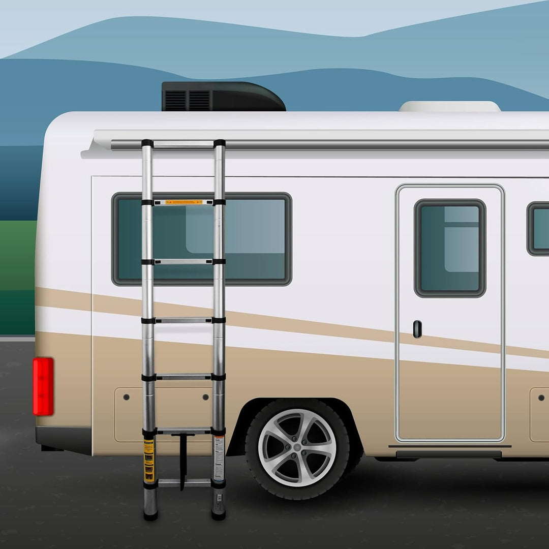 Eaxus® Teleskopleiter 2,0m - Aluminium Mehrzweckleiter Ausziehbar mit 7 Stufen, Silber 2,0 Meter, 2,