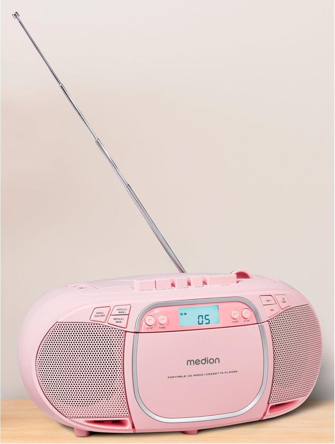 MEDION E66476 Stereo Sound System (Boombox, CD-Player, MP3, Kassette, tragbarer Kassettenspieler für