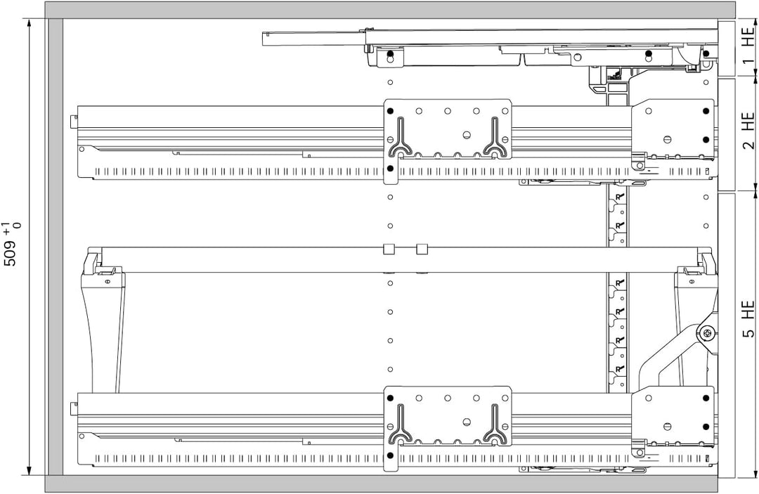 Hettich 46751 Systema TOP 2000 Container-Set SIL Sys,Voll-/Überauszug,ET 730,alu, Aluminium, Alumini