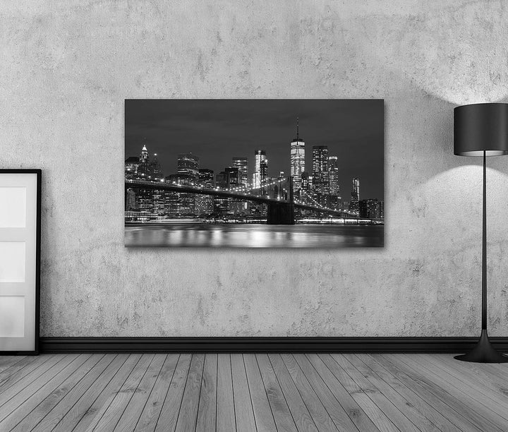 islandburner Bild auf Leinwand Brooklyn Bridge Downtown Wolkenkratzer New York Schwarz Weiss Bilder