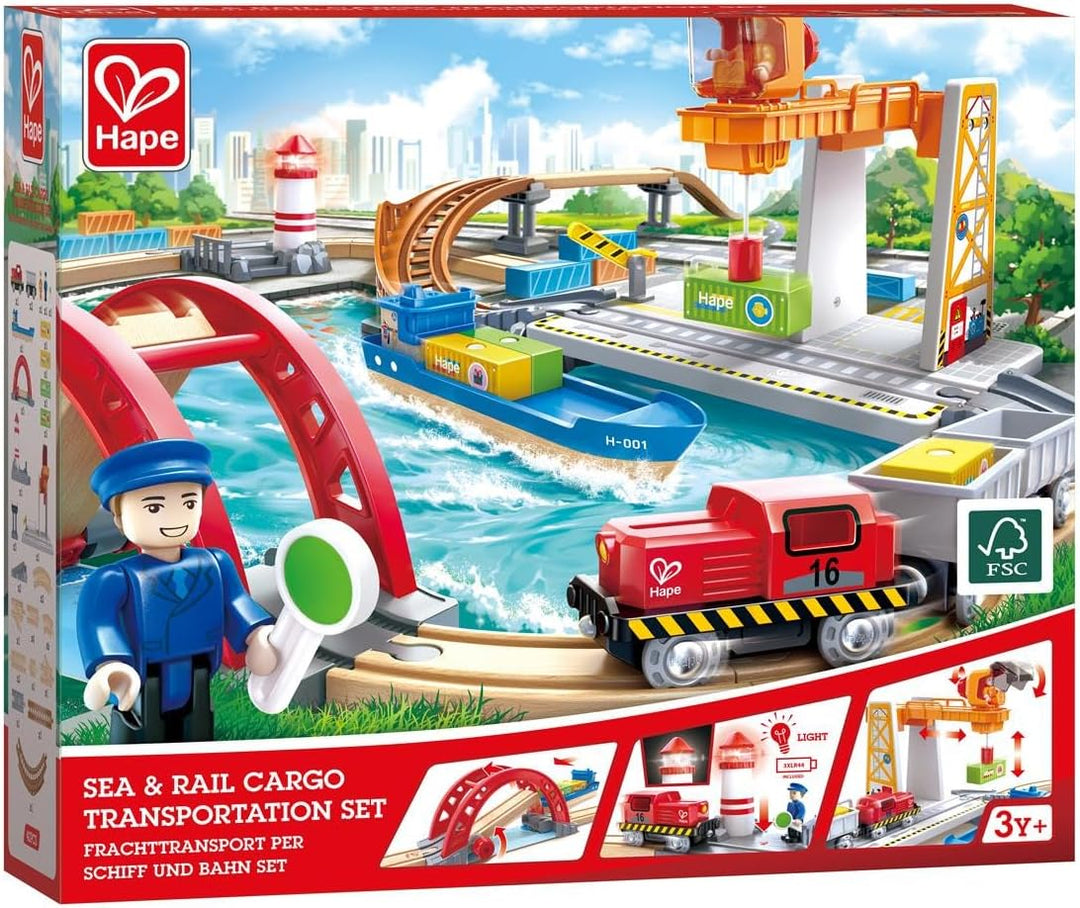 Hape Bahn- und Seefracht Set, Eisenbahn für Kinder, ab 3 Jahren
